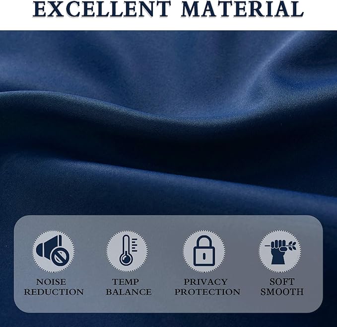 DONREN Dark Blue Blackout Curtains for Living Room - Rod Pocket Thermal Insulated Room Darkening Curtains for Dining Room (52 x 84 Inch,Set of 2 Panels)