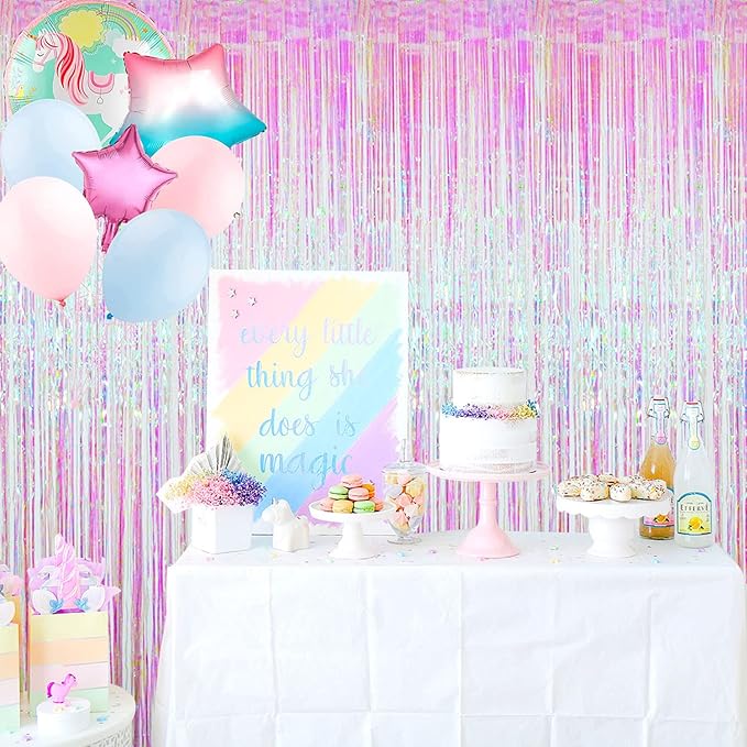 GOER 3.2 ft x 9.8 ft Metallic Tinsel Foil Fringe Curtains Party Photo Backdrop Party Streamers for Birthday,Graduation,New Year Eve Decorations Wedding Decor (3 Packs,Multicolor)