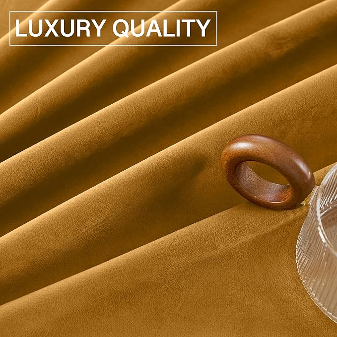 StangH Mustard Gold Velvet Curtains - Soft Light Blocking Drapes for Living Room Sliding Door, Energy Efficient Window Curtains, Vibrant Fall Home Decor, W52 x L105, 2 Panels