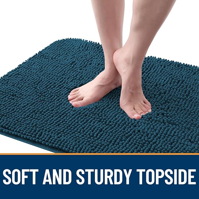 OLANLY Dog Door Mat for Muddy Paws 59x35, Absorbs Moisture and Dirt, Absorbent Non-Slip Washable Doormat, Quick Dry Chenille Mud Mat, Entry Indoor Entryway Carpet for Inside Floor, Atlantic Blue