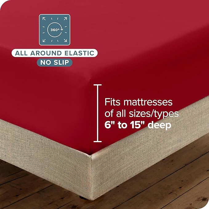 Bare Home Hotel Luxury Full Sheet Set, Extra Soft - 6 Piece Set - Deep Pockets - Easy Fit - Cooling & Breathable - Wrinkle, Fade, Stain Resistant - Includes 4 Pillowcases (Full, Red)