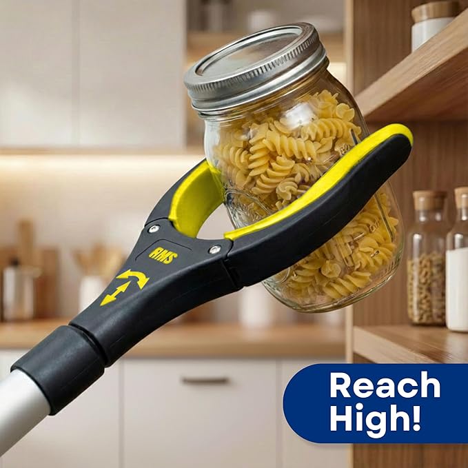 RMS 2-Pack 32 Inch Extra Long Grabber Reacher with Rotating Jaw - Mobility Aid Reaching Assist Tool (Yellow)