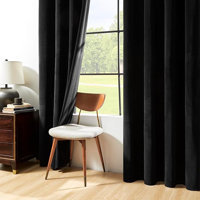 Joydeco Black Velvet Curtains 72 Inches Long, Luxury Grommet Blackout Curtain 2 Panels, Thermal Insulated Privacy Room Darkening Window Drapes for Bedroom Living Room Home Theatre (52Wx72L)