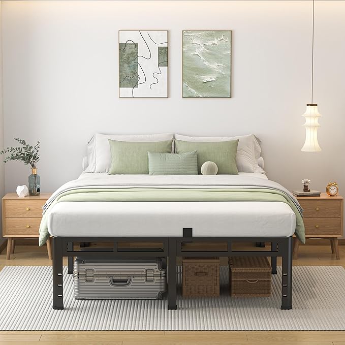 NKZ King Size Bed Frame 16 Inch, Metal Bed Frame & Box Spring 2 in 1 Platform with Round Corner Legs, 4000lbs Weight Capacity Reinforced Metal Frame, Headboard Hole, Noise-Free, Easy Assembly