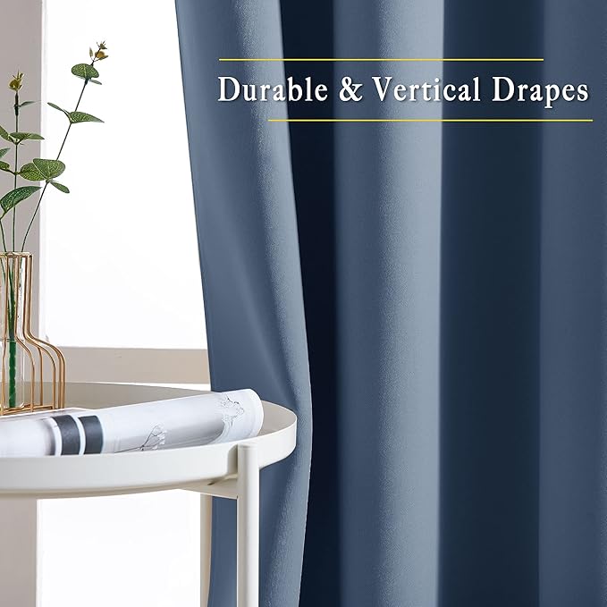 NICETOWN Room Darkening Curtains for Windows - Home Fashion Energy Saving Grommet Top Thermal Insulated Drapes for Bedroom/Patio Door (Stone Blue, 1 Pair, 66 by 90 Inch)