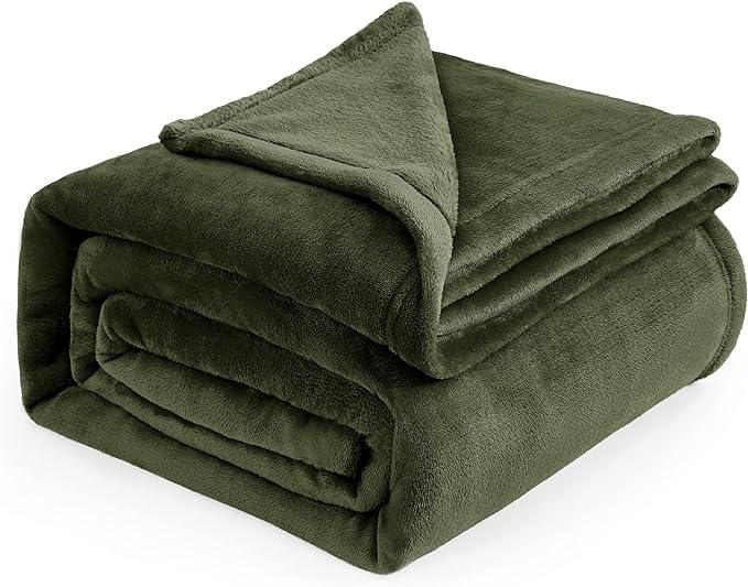 Bedsure Fleece Blankets King Size Oive Green - Bed Blanket Soft Lightweight Plush Cozy Fuzzy Luxury Microfiber, 108x90 inches