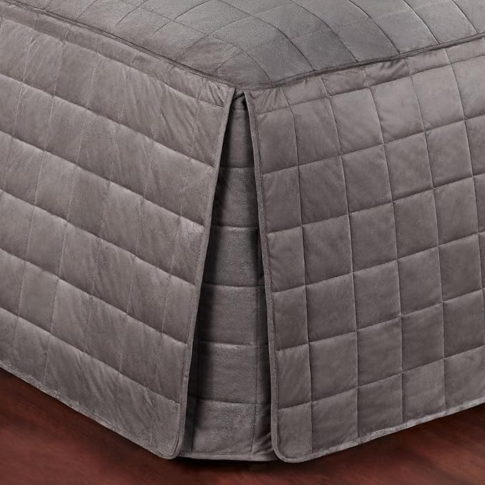 Touch of Class Camden Luxury Bedding | Neutral Charcoal Gray Color | Grande Fitted Bedspread | Faux Suede Box Quilted Design | Designed 3 Piece Set Includes Queen Bedspread and 2 Standard Shams
