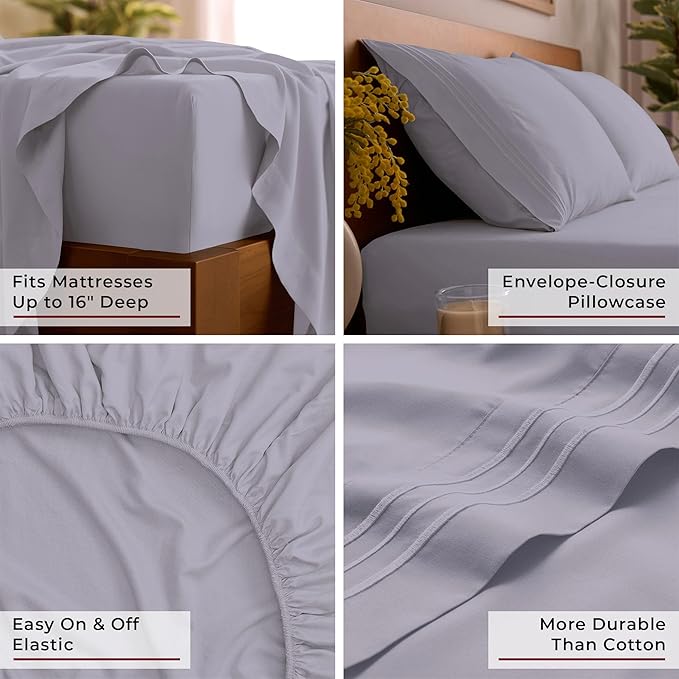 Mellanni Full Sheet Set - 6-Piece Iconic Collection Bedding, (Including 4 Pillowcases), 16-Inch Deep Pocket, Easy Care, Extra Soft, Cooling Sheets, Brushed Microfiber - Lavender