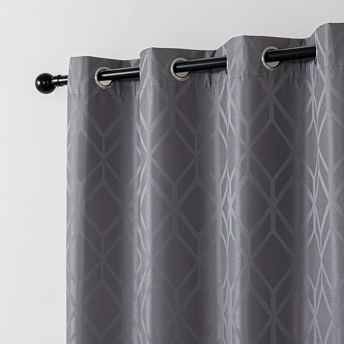 Amazon Basics Jacquard 2-Piece 100% Blackout Curtains, Living Room and Bedroom Drapes, Thermal Insulated Window Treatment, 52"x72", Grey