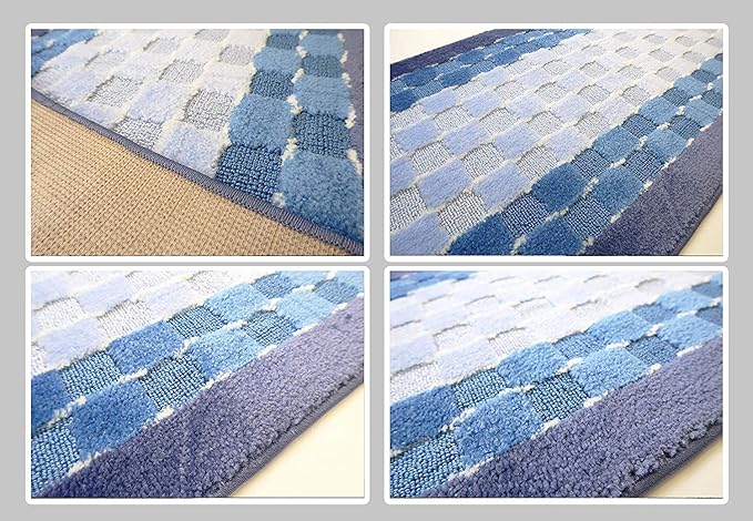Custom Length Hallway Runner Rug,Slip Resistant,Checkered Blue, 26 Inch X 24 feet, Sold and Priced Per Foot