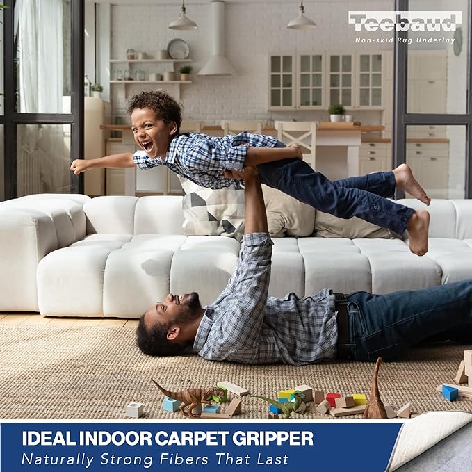 2'6 x 14' Non-Slip Rug Pad, Reversible Gripper, Non Skid Pads for Hardwood, Vinyl, Tile, Laminate Floors, Keep Area Rugs Secure, Natural Materials Safe for Indoor Flooring, ¼” Thick