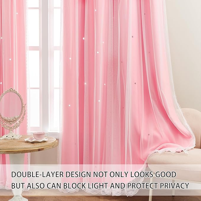 XiDi Pink Curtains for Bedroom Decor, Girls Room Blackout Curtains, Kids Room Darkening Curtains, 1 Panel