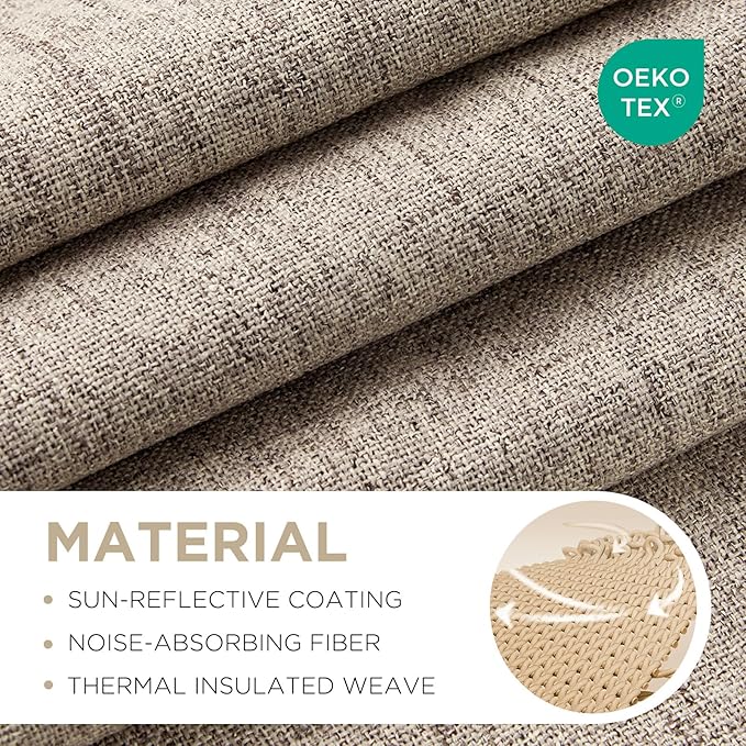 Joydeco Linen Blackout Curtains for Bedroom - 100% Light Blocking 1 Panels, Linen Drapes 70" W x 90" L, Thermal Insulated Room Darkening Curtains for Living Room, Rod Pocket & Back Tabs