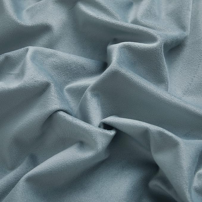 RYB HOME Stone Blue Velvet Curtains 100 inches, Back Tab Soft Fabric Room Darkening Thermal Insulated Luxurious Home Decor Curtains for Living Room Bedroom, W 52" x L 100", 2 Panels Set