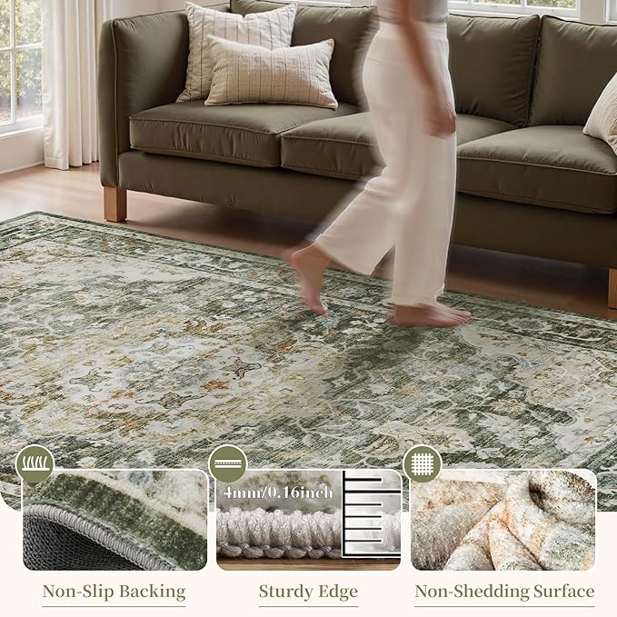 PADOOR 6FT Round Rug,Rugs for Living Room,Soft Olive Circle Rug,Machine Washable Rugs for Bedroom,Non Slip Carpet,Rug for Dining Room Living Room Bedside Office