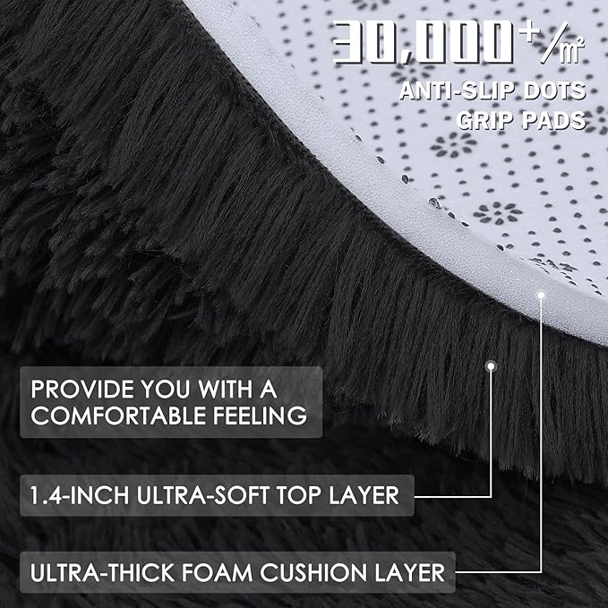 OLANLY 2x4 Machine Washable Runner Rugs for Hallway, Soft Fluffy Shaggy Bedside Rugs for Bedroom, Living Room, Indoor Floor Carpet for Kids Girls and Boys, Nursery Rooms, Home Decor Aesthetic, Black