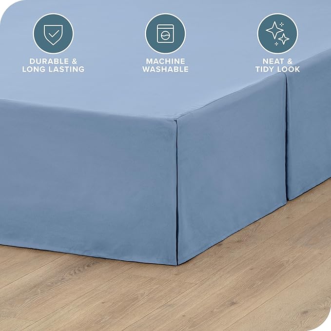 Bare Home Queen Bed Skirt - 15-Inch Tailored Drop Easy Fit - Bed Skirt for Beds - Center & Corner Pleats (Queen, Coronet Blue)