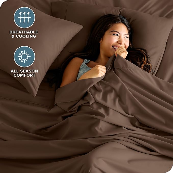 Bare Home Hotel Luxury Queen Sheet Set, Extra Soft - 6 Piece Set - Deep Pockets - Easy Fit - Cooling & Breathable - Wrinkle, Fade, Stain Resistant - Includes 4 Pillowcases (Queen, Cocoa)