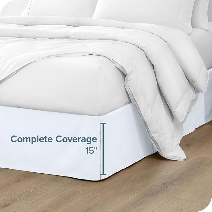 Bare Home Kids Twin Bed Skirt - 15-Inch Tailored Drop Easy Fit - Bed Skirt for Beds - Center & Corner Pleats (Twin, White)