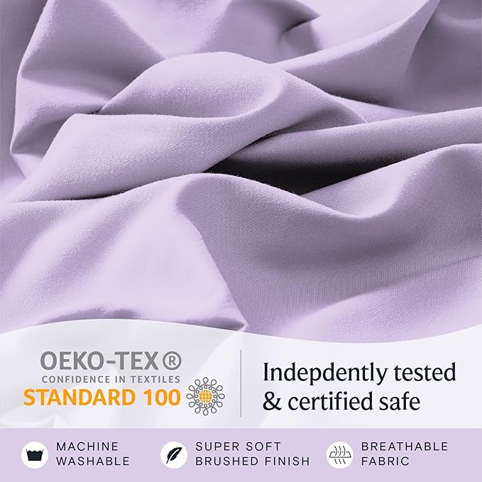 LuxClub 4 PC Queen Sheet Set, Deep Pockets Wrinkle Free Cooling Bed Sheets Hotel Bedding for Women, Men, Includes 1 Fitted Sheet, 1 Flat Sheet and 2 Pillowcases-Silky Soft Lavender