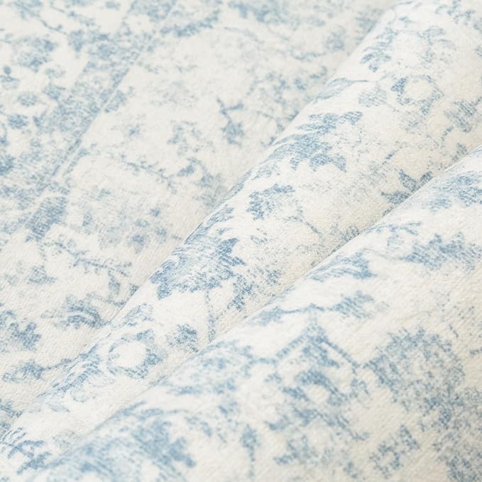 2x10 Blue Runner Rug Hallway Non Slip Kitchen Vintage Distressed Long Carpet Indoor Machine Washable Retro Floral Bedroom Accent Throw Rug for Office Laundry Bathroom Dining Living Room