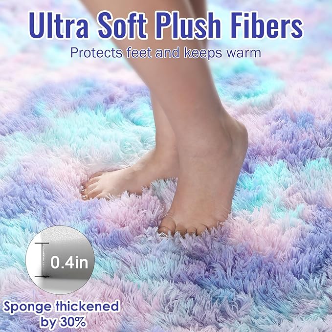 PAGISOFE Cute Furry Pastel Rug for Girls Bedroom, Soft Shag Rainbow Purple Tent Rugs for Livingroom, Kids Room, Playroom Nursery Home Decor, Plush Mermaid Kawaii Rug Fluffy Fuzzy Carpet 4x6 Area Rug