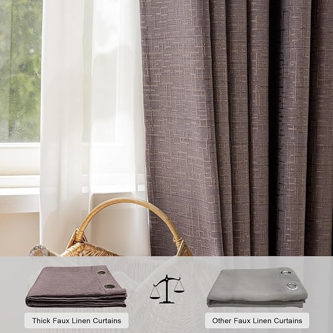 Jacquard Linen Curtains 84 inch Length 2 Panels Thick Faux Linen Blended Window Drapes Burlap Textured Curtains with Grommet for Living Room Bedroom Farmhouse (52x84 Fashion Purple) Natural