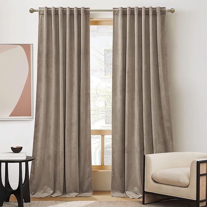 RYB Home Taupe Door Curtains Velvet - Back Tab Luxury Thermal Privacy Soft Backdrops 84 inches Long for Living Room Bathroom Bay Window, W42 x L84, 2 Panels Set