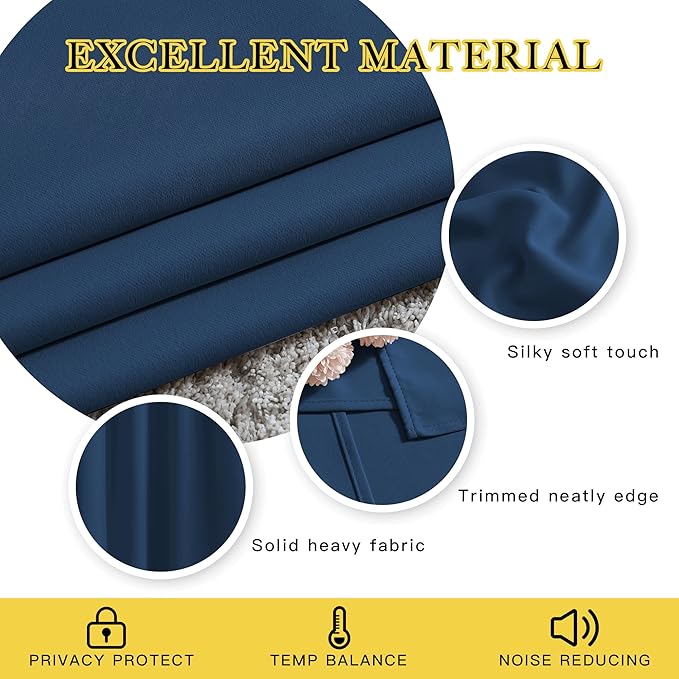NICETOWN Room Darkening Curtains for Living Room, Grommet Window Treatment Thermal Insulated Solid Sound Reducing Drapes for Bedroom, Moroccan Blue, Set of 2, W52 x L102