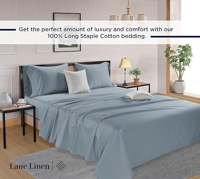 LANE LINEN 600 Thread Count 100% Cotton Full Size Sheets Set, Soft & Comfy Hotel Style Thick Full Bed Sheets Set, Mercerized Cotton Bedding Sheets & Pillowcases Sets, Machine wash - French Blue