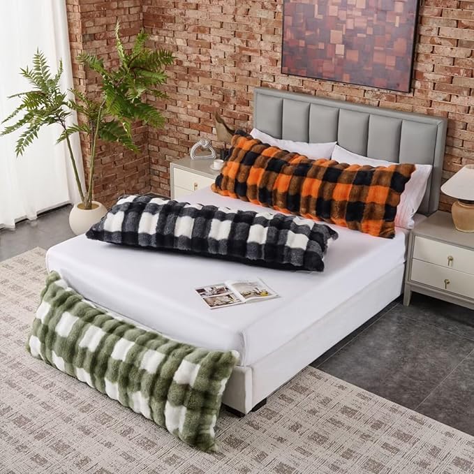 Luxury Shaggy Faux Fur Body Pillow,Fluffy Bed Pillow with Zipper Closure,Soft Decorative Plush Full Long Pillows,Fuzzy Hug Pillow for Home Living Room Side Sleeper & Pregnancy 20"x54" Beige Chocolate