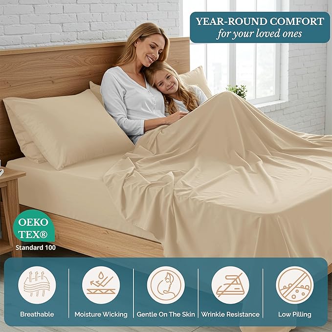 Casa Platino Twin Size Bedding Set, Pre-Washed Ultra Soft & Breathable Cooling Sheets Twin Size Bed Set, 100% Brushed Microfiber Sheet Set, Twin Sheet Set Deep Pockets - Linen