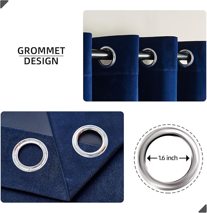 Joydeco Royal Blue Velvet Curtains 72 Inches Long, Luxury Grommet Blackout Curtain 2 Panels, Thermal Insulated Privacy Room Darkening Window Drapes for Bedroom Living Room Home Theatre (52Wx72L)