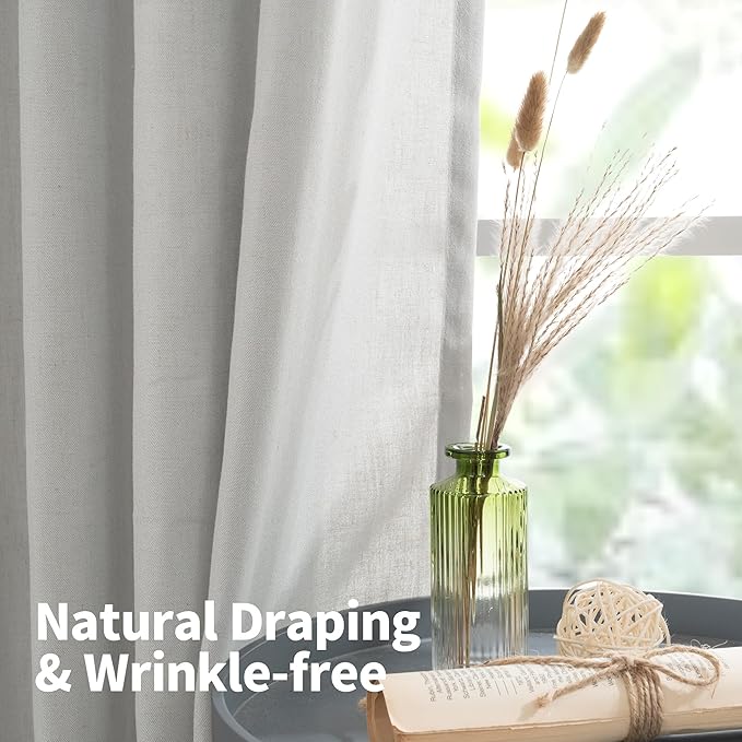 YoungsTex Light Grey Linen Curtains 84 Inches Long for Living Room, Light Filtering Drapes with Grommet Semi Sheer Window Treatments for Dining Bedroom, 2 Panels, 52 X 84 Inch