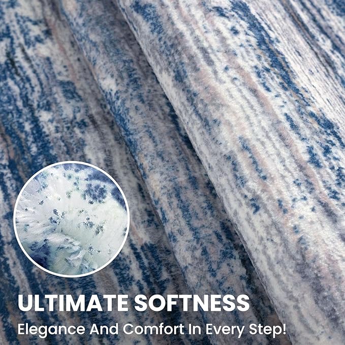 4x6 Modern Abstract Rug for Farmhouse, Navy Blue Gray Neutral Multi Super Soft Washable Rug with Non-Slip, Low-Pile Indoor Door Area Rugs for Living Room Bedroom, Carpet with Non-Shedding