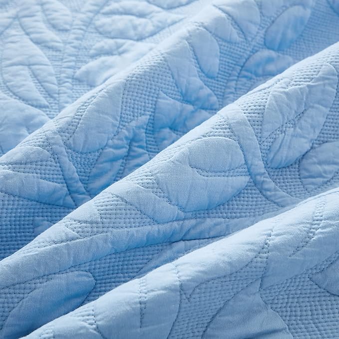 MarCielo 3-Piece 100% Cotton Oversized Bedspread Lightweight Quilt Coverlet Embroidery Farmhouse Bedding Set T0 (Light Blue, Oversized Queen (100"x106"))