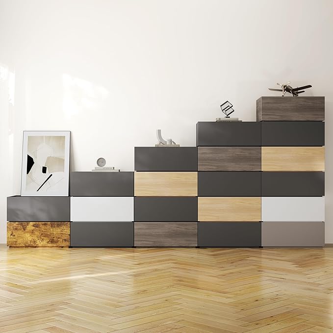 Modern Nightstand Stackable Storage Drawers, Modular Bedroom Furniture Set - Storage Cabinet, Bedside Table, Sofa End Table for Bedroom Living Room Hallway Entryway Champagne Small