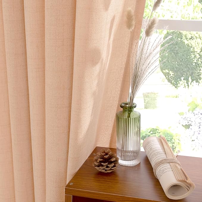 YoungsTex Peach Linen Curtains 72 Inches Long for Living Room, Coral Drapes Semi Sheer with Bronze Grommet Light Filtering Textured for Bedroom Dining Spring Decor, 52 x 72 Inch, 2 Panels