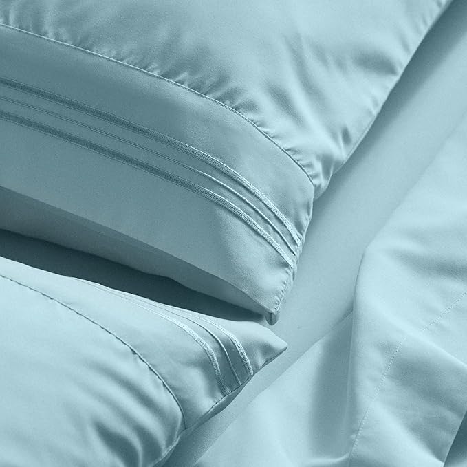 Mellanni California King Sheet Set - 6-Piece Iconic Collection Bedding, (Including 4 Pillowcases), 21-Inch Extra Deep Pocket, Easy Care, Ultra Soft, Cooling Sheets, Brushed Microfiber - Aqua