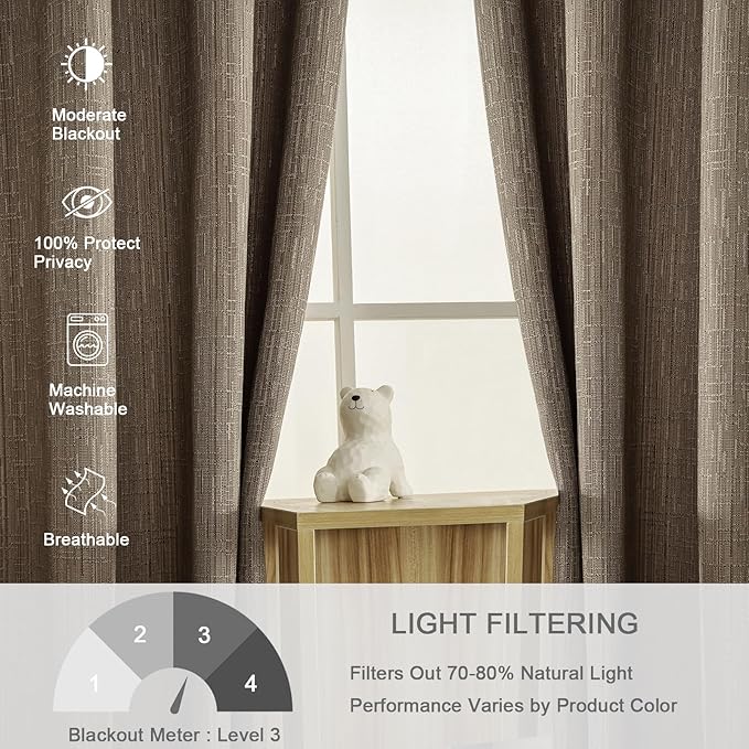 Extra Long Linen Curtains 144 inch Length 2 Panels Thick Faux Linen Blended Window Drapes Burlap Textured Curtains with Grommet for Living Room Farmhouse 12ft (52x144 Dark Coffee) Natural