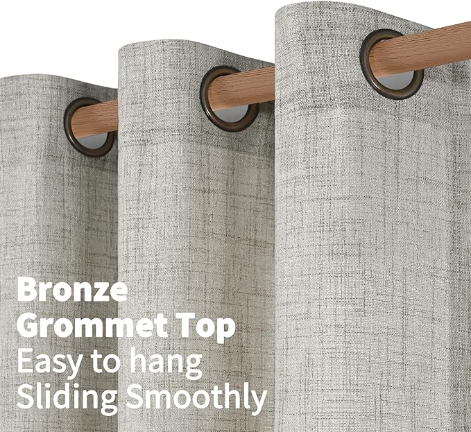 YoungsTex Linen Curtains 90 Inches Length for Living Room, Dark Grey Light Filtering Semi Sheer Drapes with Bronze Grommet for Bedroom Dining Room Office, 2 Panels, 52 X 90 Inch