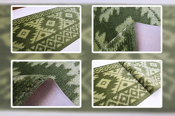 Custom Length Hallway Runner Rug,Slip Resistant,Southwestern Green, 26 Inch X 7 feet, Sold and Priced Per Foot