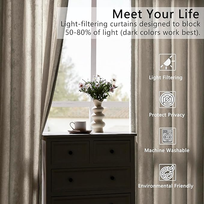 SMILETIME Ivory White Crushed Velvet Curtains 52x84inch Rod Pocket Luxurious Thermal Insulated Soundproof Drapes Soft and Durable Light-Filtering Window Treatments for Living Room Bedroom, 2 Panels