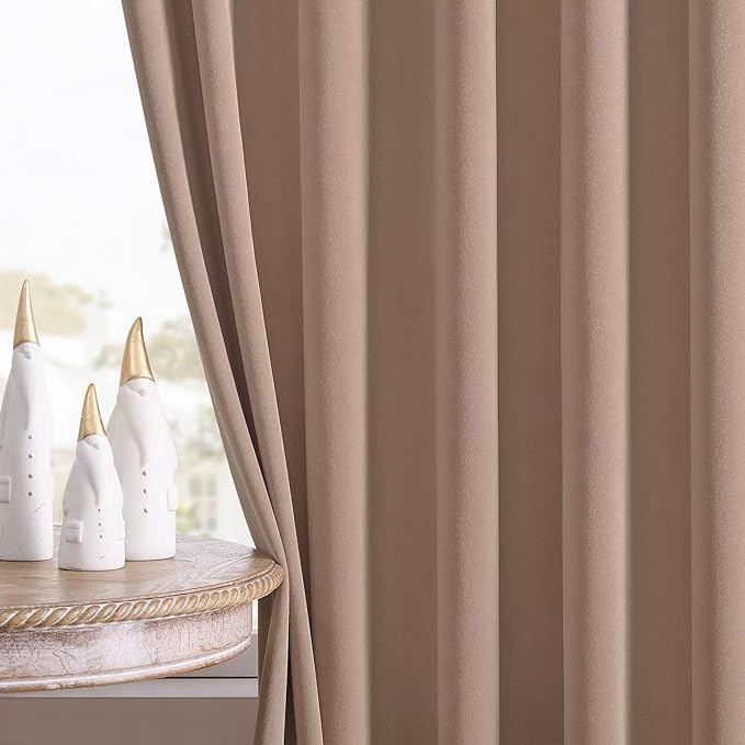 Joydeco Velvet Curtains Rose Beige Blackout Curtains Thermal Insulated 90 inches Long Window Curtains Super Soft Room Darkening Drapes for Bedroom Living Room Elegant Rod Pocket 2 Panels Rose Beige