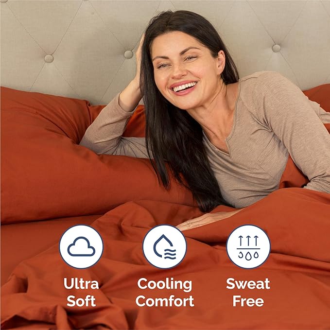 Split King 7 Piece Sheet Set - Cooling & Breathable - Hotel Luxury Bedding, Includes Fitted Sheets for Women, Men, Kids & Teens - 1 Flat, 2 Fitted Sheets, 4 Pillowcases w/Deep Pockets - Terracotta