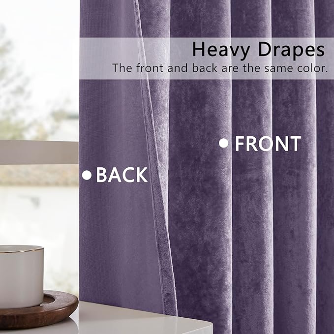 SMILETIME Lilac Purple Crushed Velvet Curtains 52x84inch Rod Pocket Luxurious Thermal Insulated Soundproof Drapes Soft and Durable Light-Filtering Window Treatments for Living Room Bedroom, 2 Panels