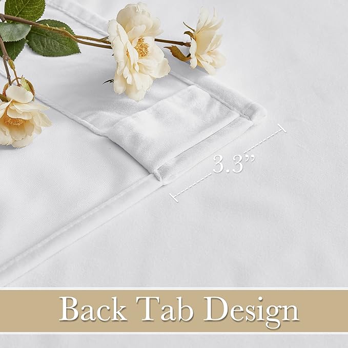 RYB HOME White Velvet Curtains 102 inches, Back Tab Soft Fabric Room Darkening Thermal Insulated Luxurious Home Decor Curtains for Living Room Bedroom, W 52" x L 102", 2 Panels Set
