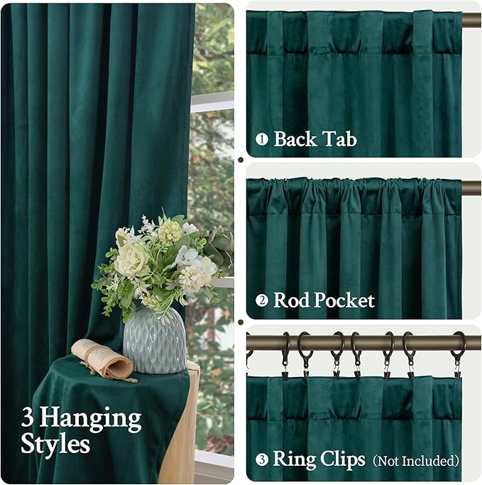 LAMIT Teal Velvet Curtains 102 Inch Length, Thermal Room Darkening Drapes for Living Room Luxury Privacy Back Tab and Rod Pocket Christmas Panels for Bedroom/French Door, 2 Panels, 52 x 102 Inch