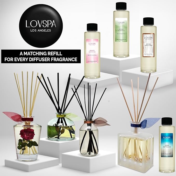 LOVSPA Reed Diffuser Set, Aloe & Soft Linen Scented Oil Diffuser with Sticks, Home Fragrance Accessories for Bathroom Shelf Decor, Aroma Diffusers for Home or Office Desk, USA Made