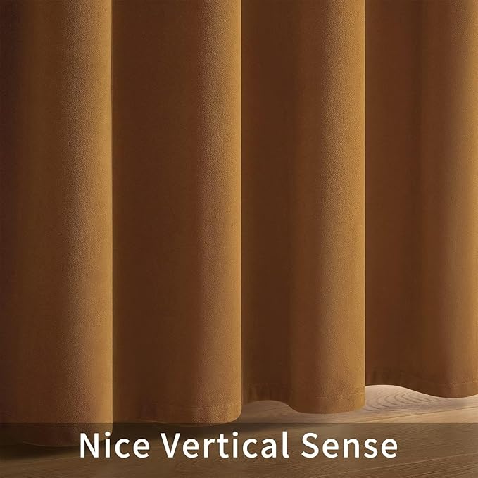 Joydeco Camel Brown Velvet Curtains 84 inch Length 2 Panels, Luxury Blackout Rod Pocket Thermal Insulated Window Curtains, Super Soft Room Darkening Drapes for Living Room Bedroom,W52 x L84 inches